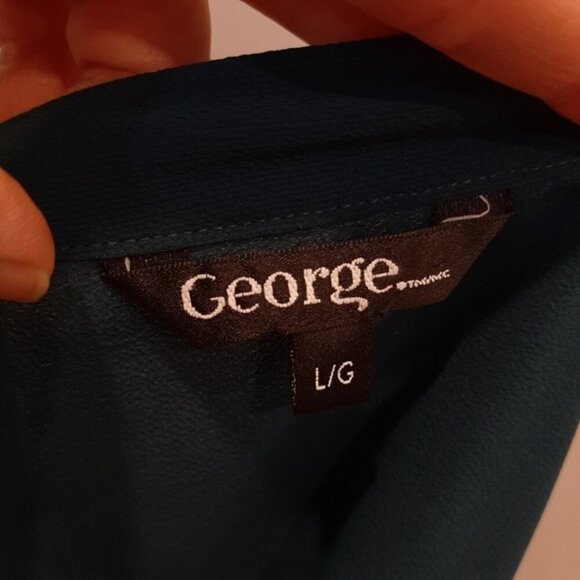 3/$20 George Boho Tunic Blouse Long Flare Sleeves Lace Up Vneck Teal - Picture 8 of 10